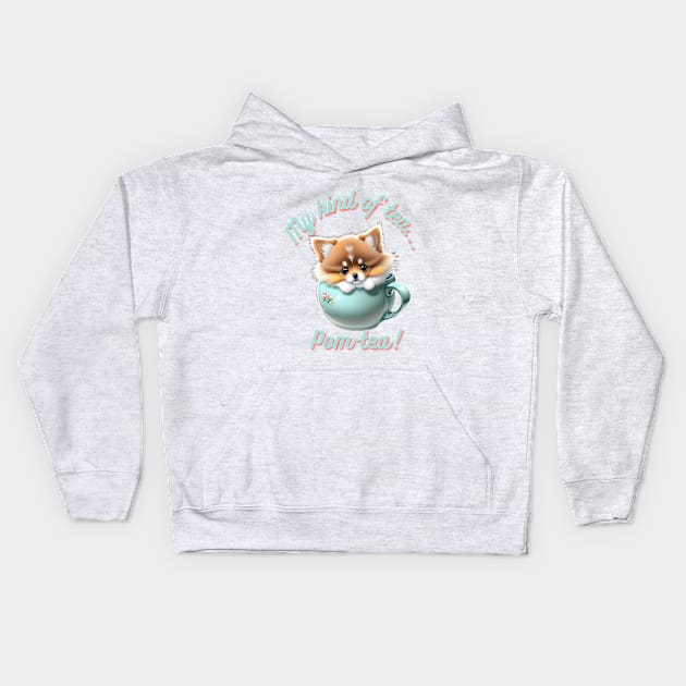 Cute Pomeranian Dog Sitting in Tea Cup Kids Hoodie by SweetPawsnClaws